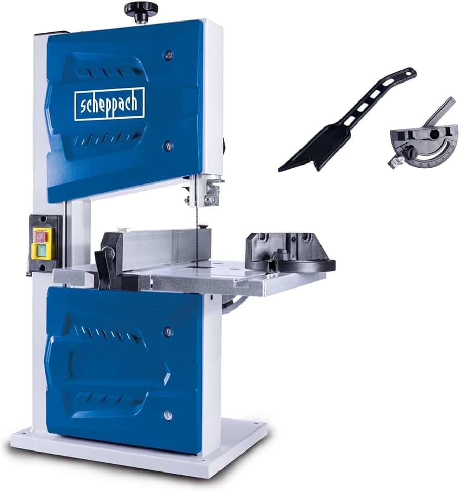 Scheppach Bandsäge HBS25 | Durchlasshöhe 80 mm | Schnittgeschwindigkeit 880 m/min | Tischverstellung 0° – 45° | Bandrad 200 mm | Sägebandlänge 1400 mm | Inklusive Querschneidlehre und Schiebestock