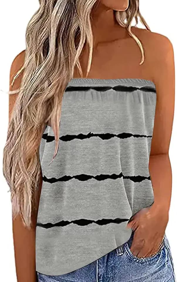 Fronage Womens Tube Tops Strapless Striped Tanks Backless Sexy Casual Bandeau Sleeveless Shirts
