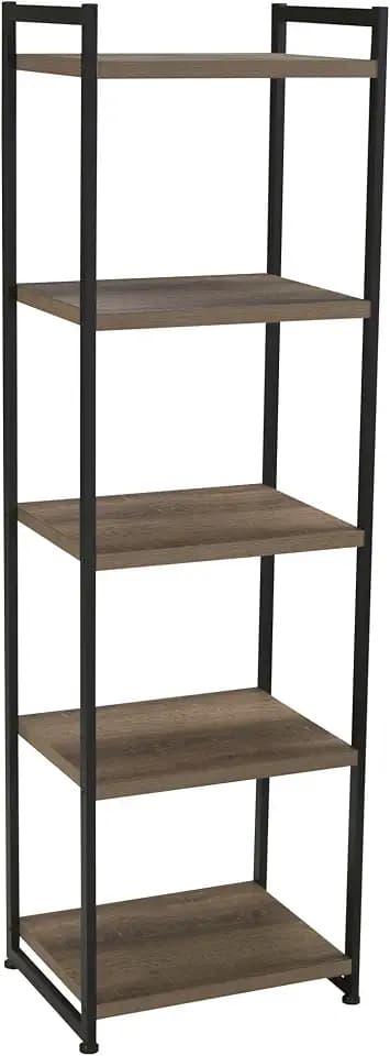 Household Essentials 5 Tier Storage Tower Metal, Grey Shelf – Black Frame, Ashwood