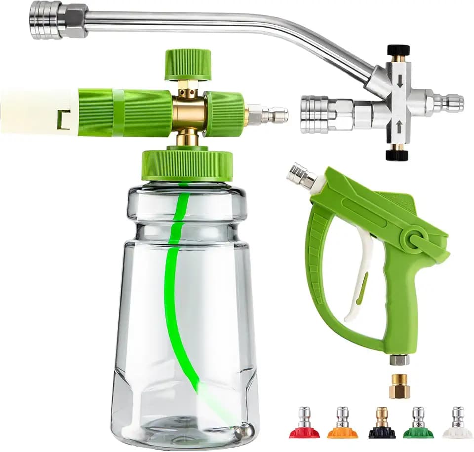 Foam Cannon with Dual Connector Accessory, Pressure Washer Accessories with 1/4 Inch Quick Connector, 5 Pressure Washer Nozzle Tips, Pressure Washer Gun for Car Washing and Cleaning