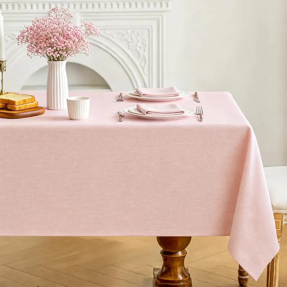 Laolitou Table Cloth Rectangle Linen Waterproof Textured Light Pink Tablecloth, Washable Wrinkle Free Spill Proof Fabric Tablecloths for Dining Table Farmhouse Kitchen Holiday, 60x120 Inch