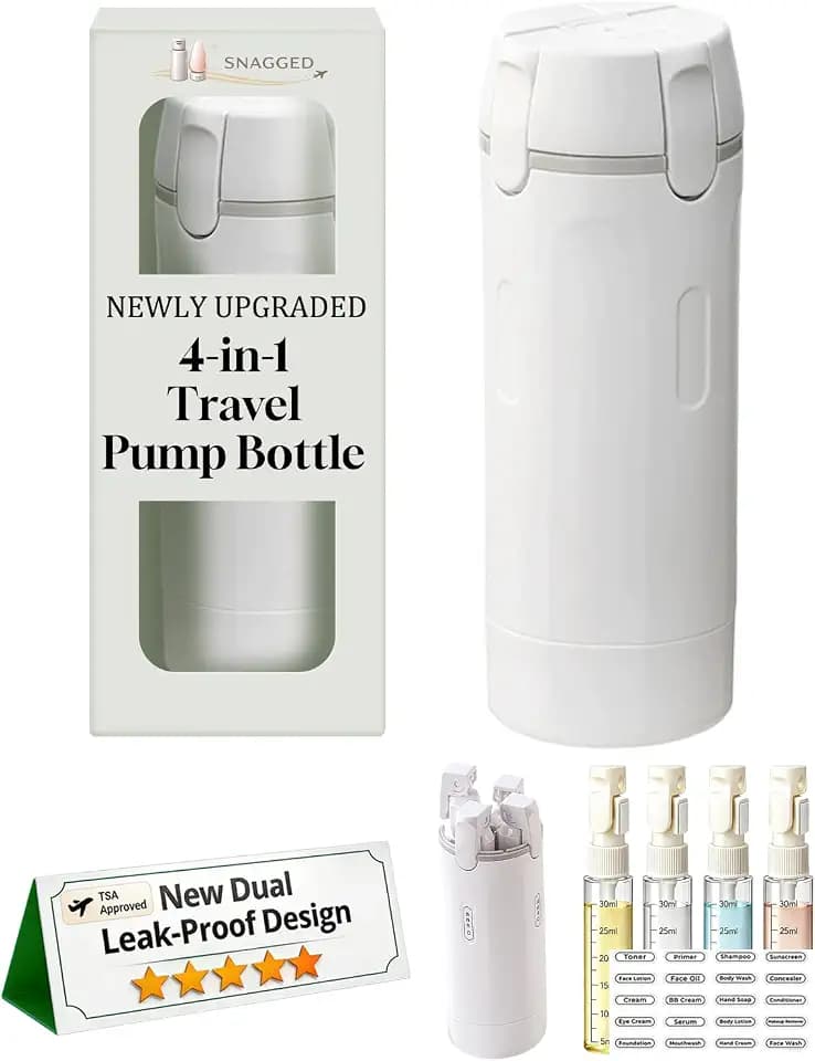 Travel Size Toiletries Bottles for Shampoo Conditioner Lotion Skincare Cosmetic 4 in 1 Pump Dispenser Refillable Squeeze Liquid Containers Essentials Toiletry Mini Empty Leak Proof Small(White)