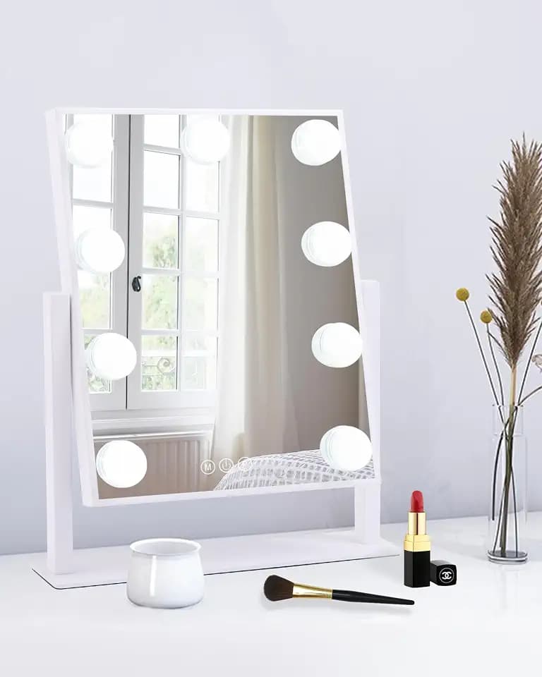 BWLLNI Lighted Makeup Mirror, White Vanity Mirror with Lights,9 LED Bulbs