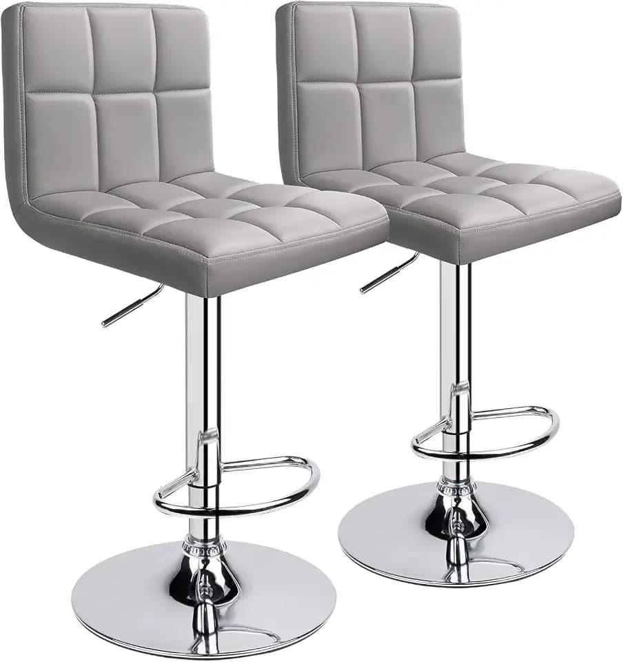 Leopard Bar Stools, PU Leather Bar Stool with Back, Set of 2, Light Grey