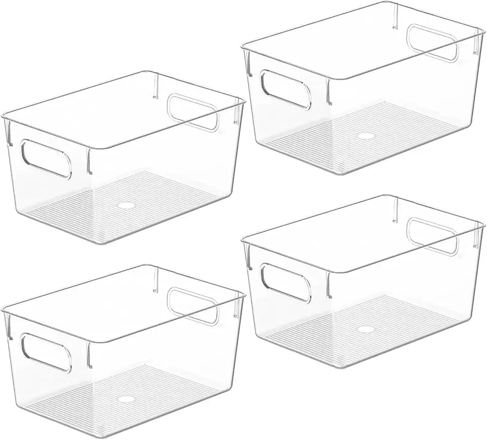 Clear Plastic Storage Bins, Pantry Organizers and Storage Containers Fridge Organizer Bins Kitchen Cabinet Organizer for Organizing Home, Bathroom, Freezer, Refrigerator. (10 x 7.3 x 5)