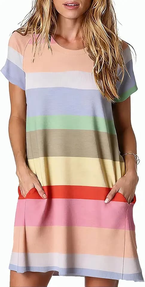 Alaster Women’s Casual Summer T Shirt Dress Loose Short Sleeve Tunic Dress with Pocket for Women