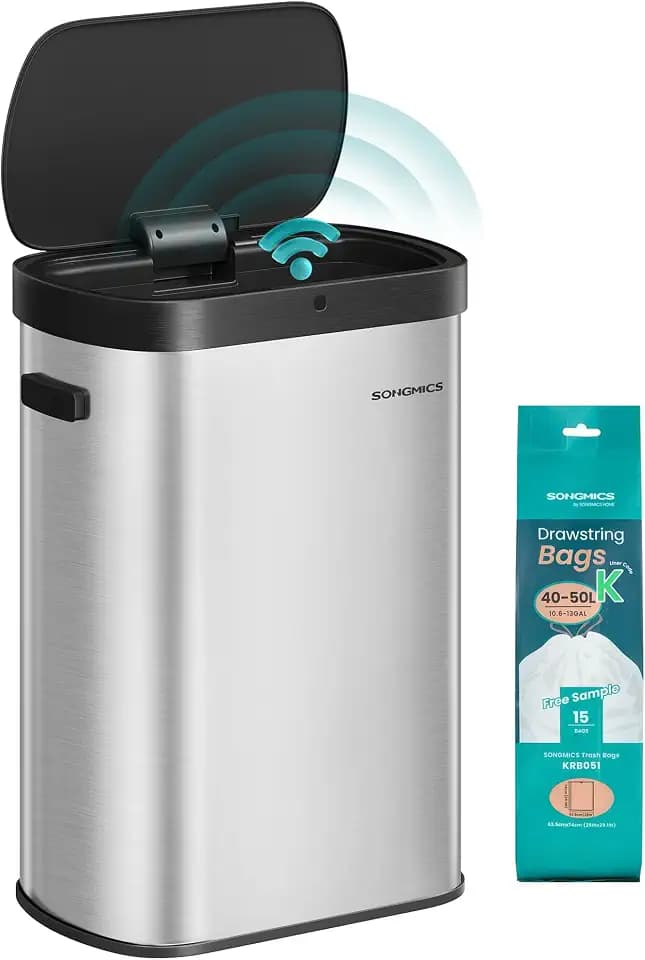 SONGMICS Motion Sensor Trash Can, 13 Gallon (50 L), Soft-Close Lid