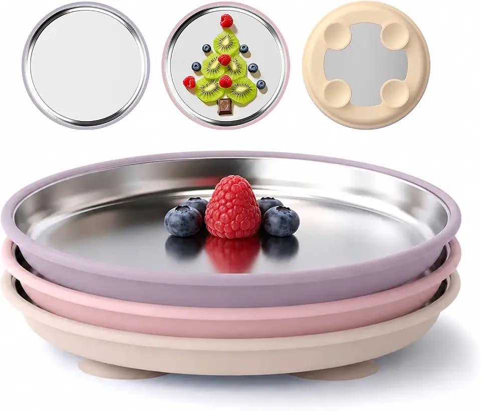 Bakpoco Stainless Steel Suction Plates for Baby, Kids Snack Dishes