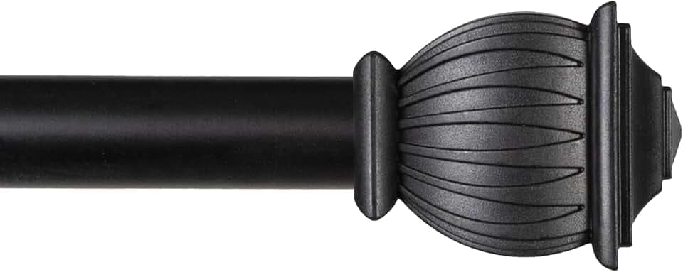 Kenney – Beckett 5/8" Diameter Curtain Rod, Soft Square End Finials, Adjustable 28–48", Black