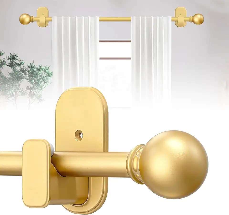 TKZTKZ Curtain Rods No Drilling with Adhesive Brackets,Adjust 36-88",Gold