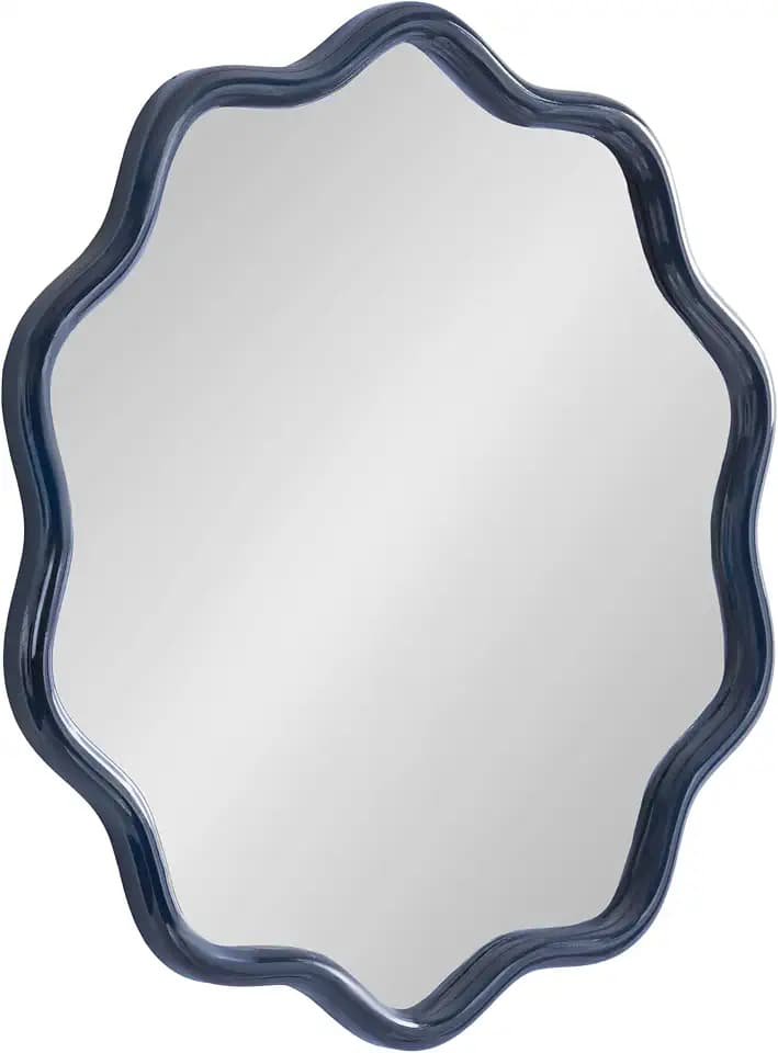 Kate and Laurel Talma Modern Round Scalloped Wall Mirror, 26 Inch Diameter, Navy Blue, Decorative Wavy Circle Mirror for Use as Bathroom Mirror for Over Sink or Nursery Mirror Decor