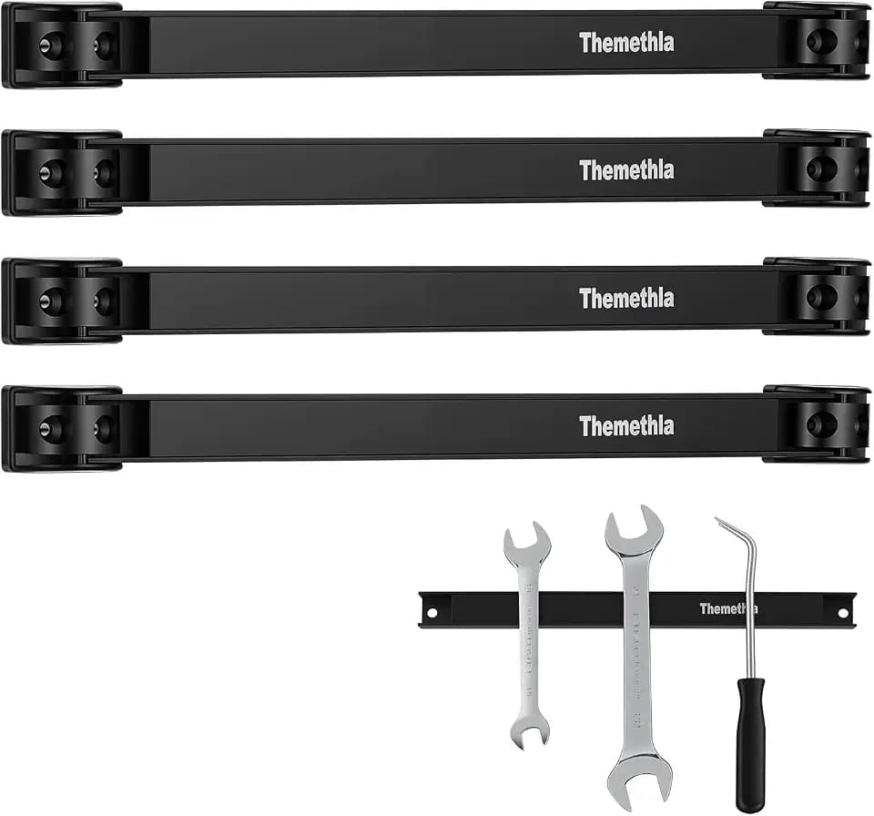 12" Magnetic Tool Holder Strip, 4 Pieces Black Metal Tool Organizer Rack with Stainless Steel Surface, Magnet Bar for Garage Workshop, Easy To Install with Mounting Screws