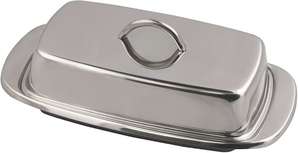 Fox Run Stainless Steel Double Butter Dish With Lid 2 Butter Stick Capacity