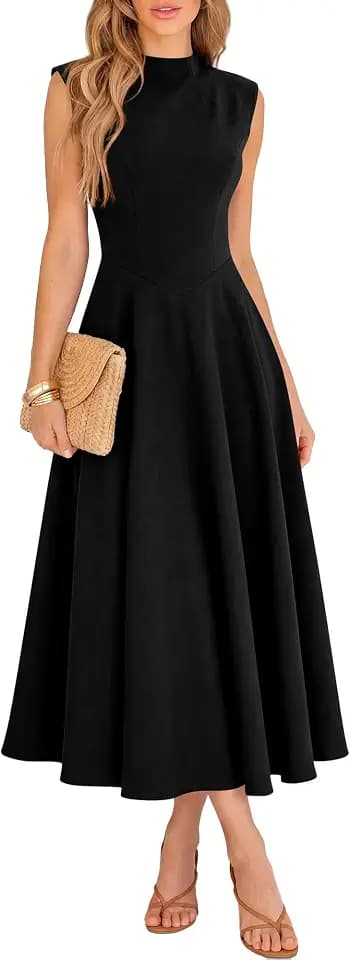 BTFBM Summer Dresses for Women 2026 Mock Neck Sleeveless High Waist Flowy Aline Maxi Spring Wedding Guest Dress Cocktail