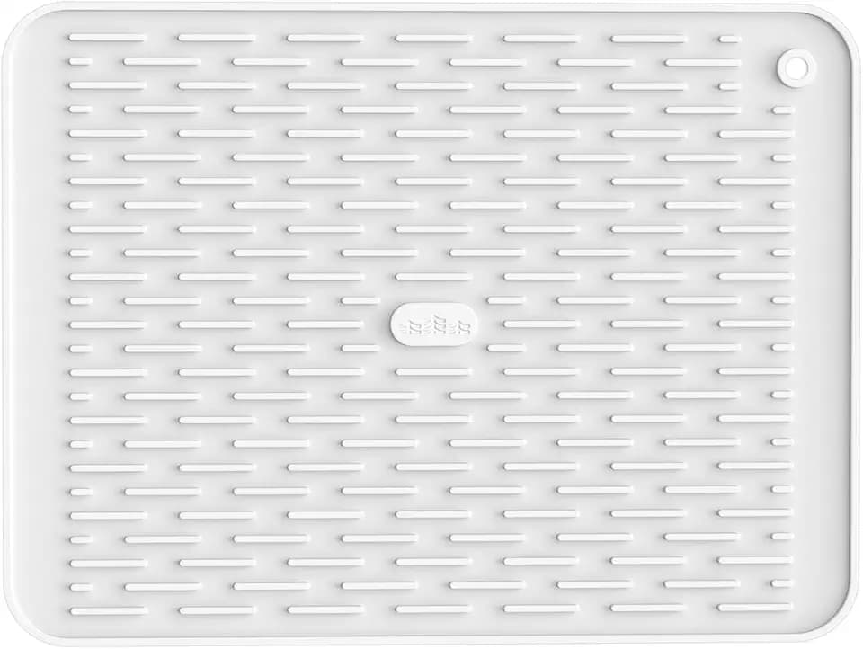 ME.FAN Silicone Dish Drying Mat for Kitchen Counter, Dish Drying Pad for Sink, Refrigerator or Drawer, Countertop Protection Pad M - 16''×12'' - White