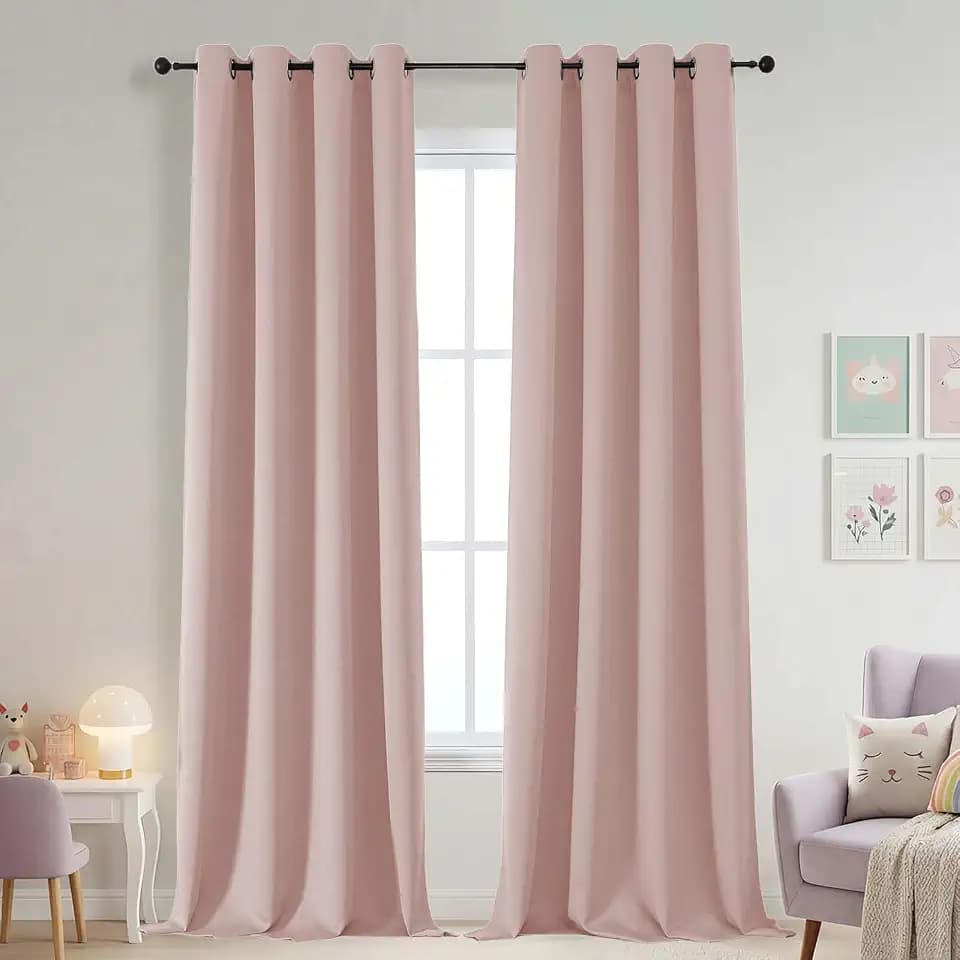 Blush Pink Blackout Curtains for Bedroom - Thermal Insulated Drapes 2 Panels Set, Solid Thick Grommet Light Blocking Curtains for Sliding Door, 2x52Wx96L Inches