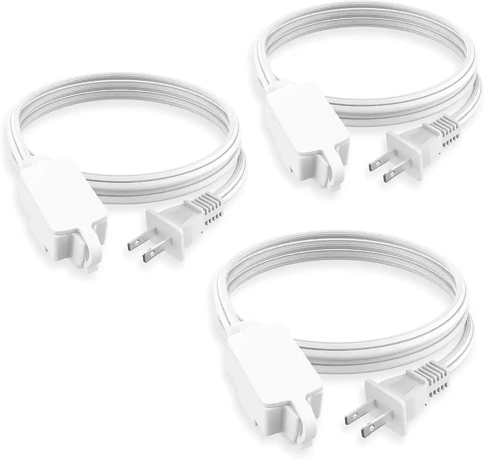 PLUGTUL Indoor Extension Cord 6 FT | 2 Prong White Extension Cord, 3 Polarized Outlets with Safety Cap Protect for Home Office, 16/2 SPT-2 ETL Listed, 3 Pack