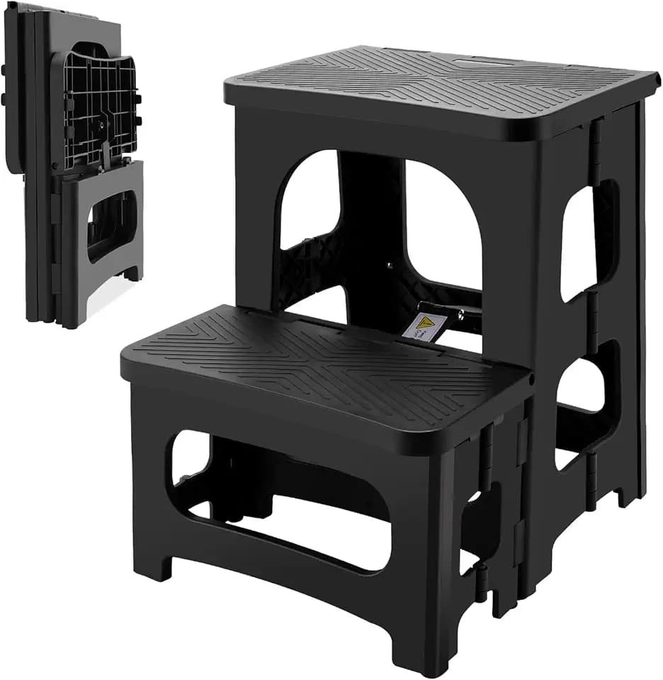 Folding 2-Step Stool for Adults, Non-Slip Collapsible Footstool for Office