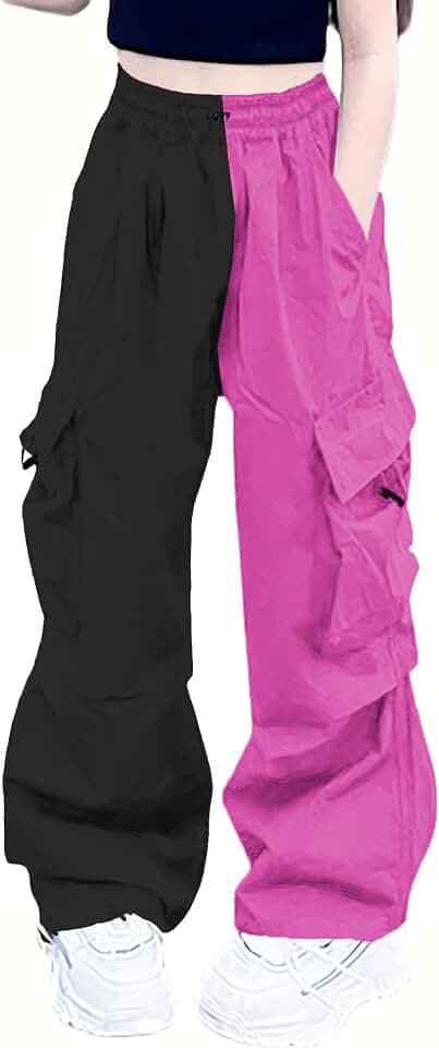 Girls Cargo Pants Elastic Waist Drawstring with Pockets Pants
