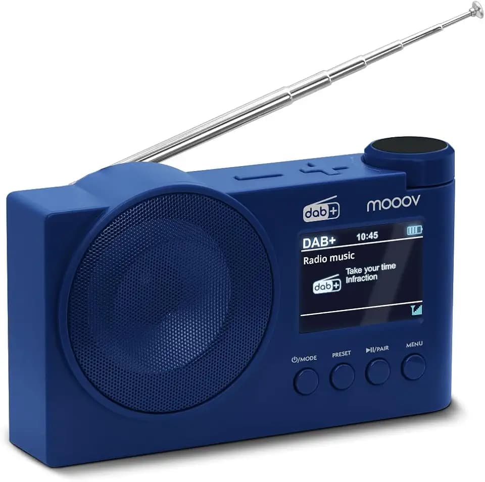 Mooov 477255 Dab+ und FM-Radio mit Bluetooth 5.0, Dual-Alarm, Farbdisplay, USB MP3, Akku bis zu 15 Stunden, Sleep-Funktion, Blau