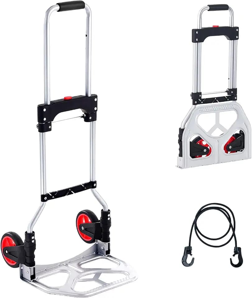 VEVOR Folding Hand Truck, 80 kg Load Capacity, Aluminum Portable Cart, Convertible Hand Truck and Dolly with Telescoping Handle and Rubber Wheels, Ultra Lightweight Super Strong for Moving Warehouse
