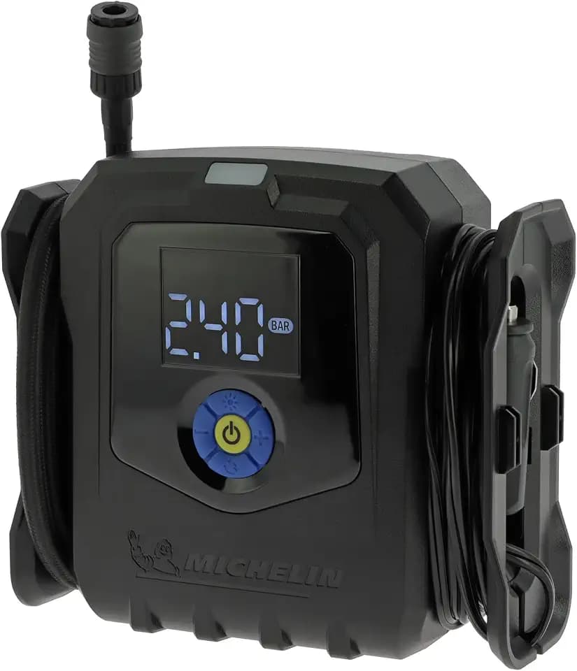 Michelin 009542 Professioneller elektrischer Luftkompressor – Autoreifenfüller – Programmierbarer Druck 8,3 bar 168 W – 12 V Zigarettenanzünder – Durchflussmenge 24 L pro Minute – 3 Spitzen