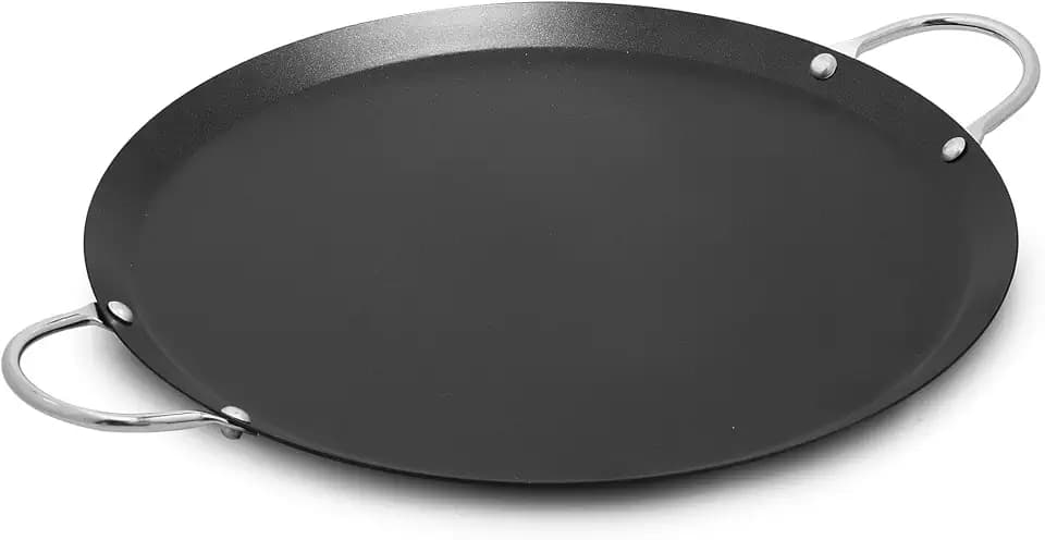 IMUSA 13.5in Carbon Steel Nonstick Round Comal with Metal Handles, Black