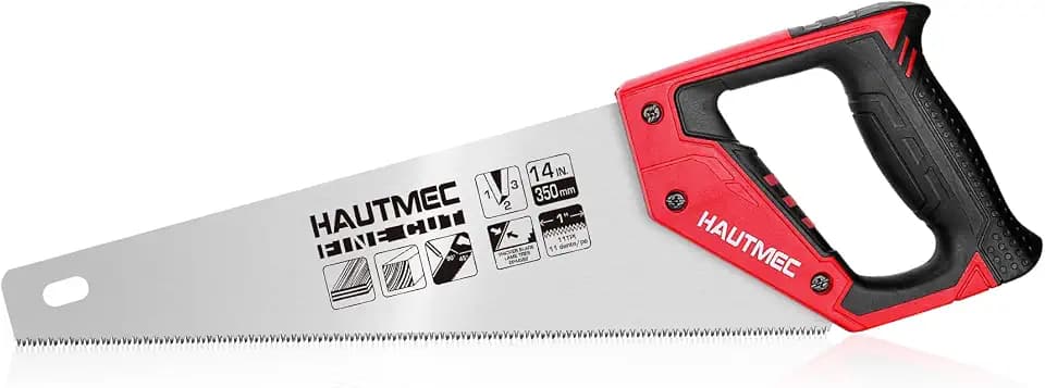 HAUTMEC 14 Inch Hand Saw for Wood Cutting, 11 TPI Small Crosscut Wood Saws with Triple-Ground Teeth, Fine Cut Handsaw for Woodworking, Garden, Trees, PVC Pipe