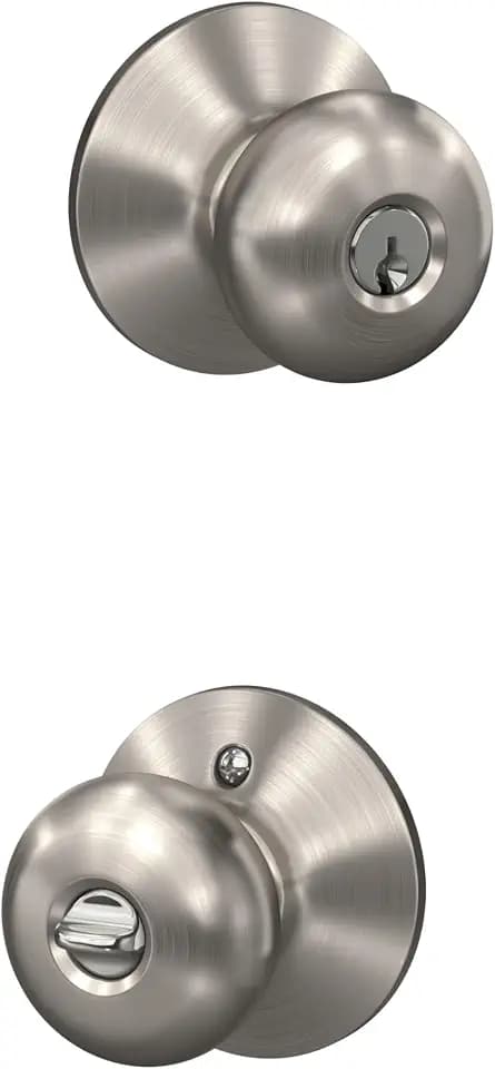 SCHLAGE Plymouth Keyed Entry Door Knob, Interior/Exterior, Satin Nickel