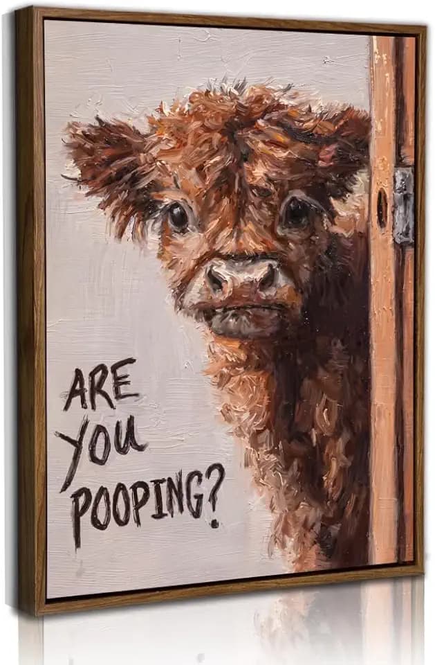Funny Highland Cow Bathroom Wall Art Are You Pooping Wall Decor 12×16 in