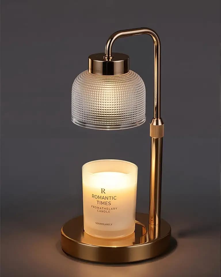 Funistree Candle Warmer Lamp with Timer Dimmer, Adjustable Height Christmas Birthday Gifts for Women Mom, Modern Gold Candle Warmer, Vintage Home Decor for Scented Jar with 2 Bulbs
