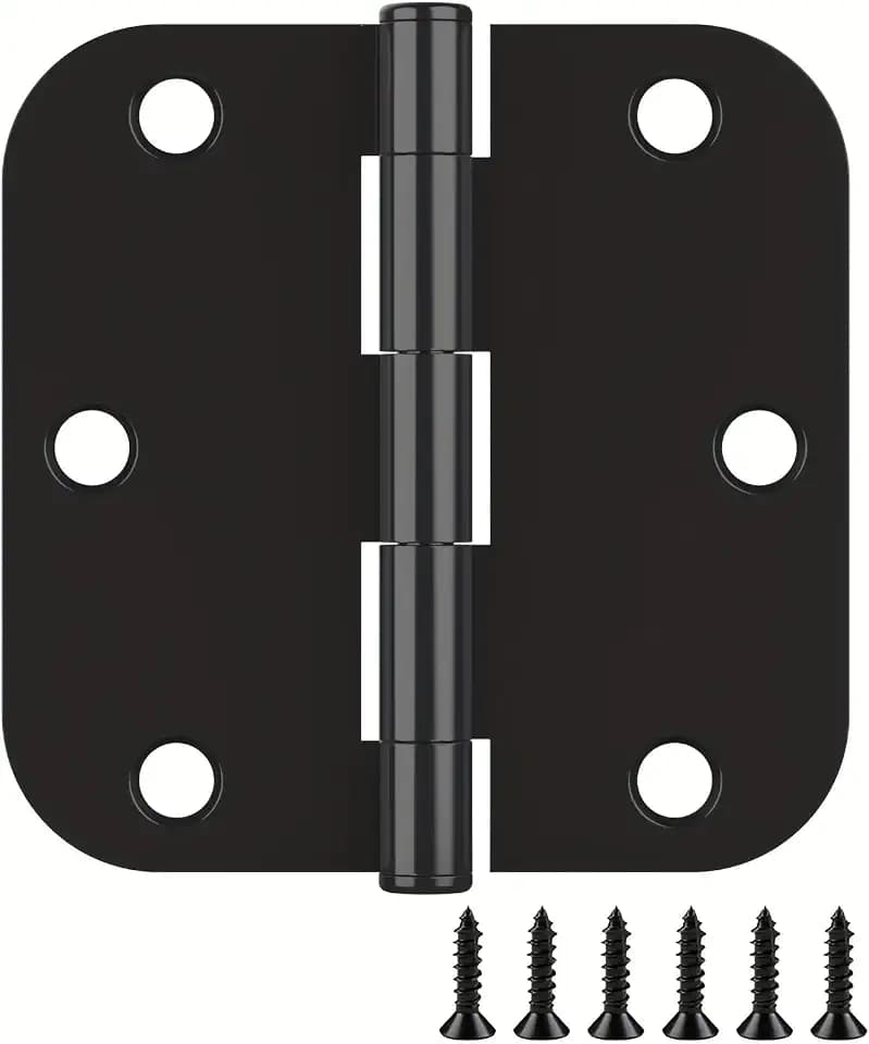 18 Pack 3.5 Inch Door Hinges, 5/8" Radius Corners, Matte Black