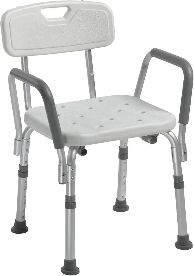 Drive Medical Premium Shower Chair with Back and Padded Arms, White