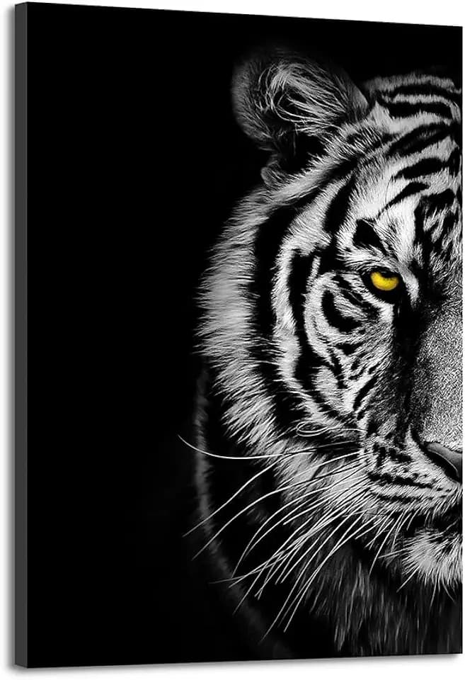 Dream Land Wild Tiger Canvas Wall Art: Modern Animal Portrait Picture Black White Wildlife Artwork for Bedroom