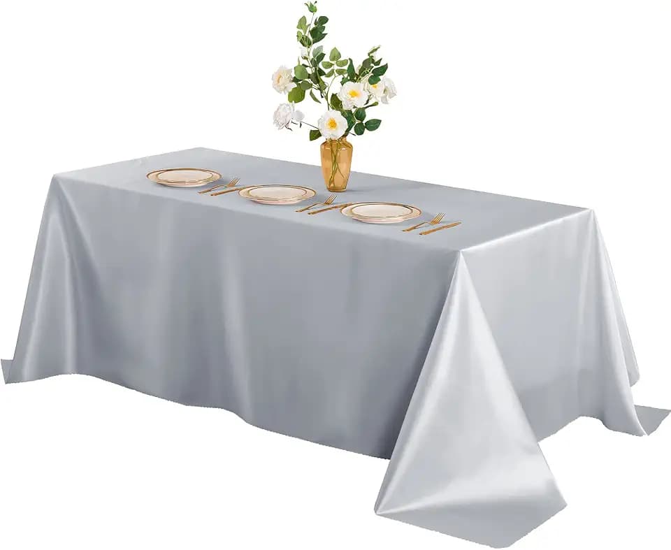 Horbaunal Silver Satin Tablecloth 60 x 102 Inches