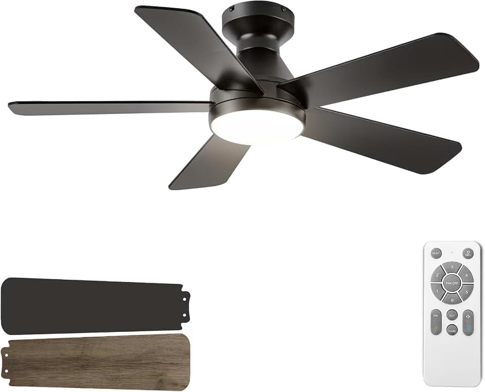 42inch 5-Blade Ceiling Fan Light, Recessed Mount with Remote Control, Black