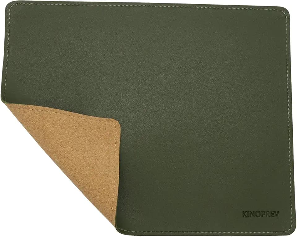 Leather Mouse Pad - Wood Mouse Pads with Stitched Edge,PU Non-Slip Mouse Mat,Double Side Mousepad,Waterproof Gaming Mouse Pad for Desk,Laptop,Office & Home,10.2" x 8.3",1 Pack (Army Green)