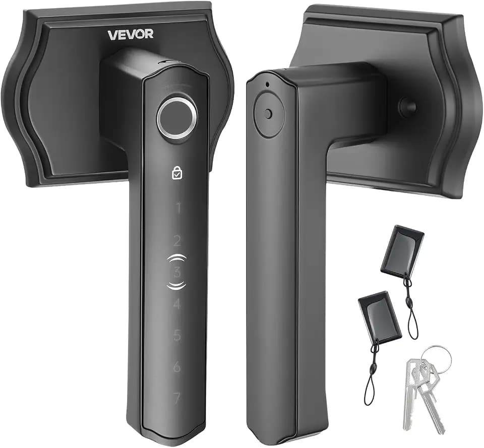 VEVOR Fingerprint Door Lock Set, Electronic Biometric Knob Keyless Entry Door Lock with Handle, Auto Locking, One-Time Code, Anti-Peeking Password, Easy Installation, for Home, Apartment, Matte Black