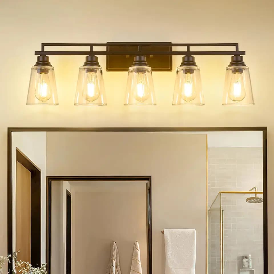 Refice 5-Light Bathroom Vanity Lights with Clear Glass Shades