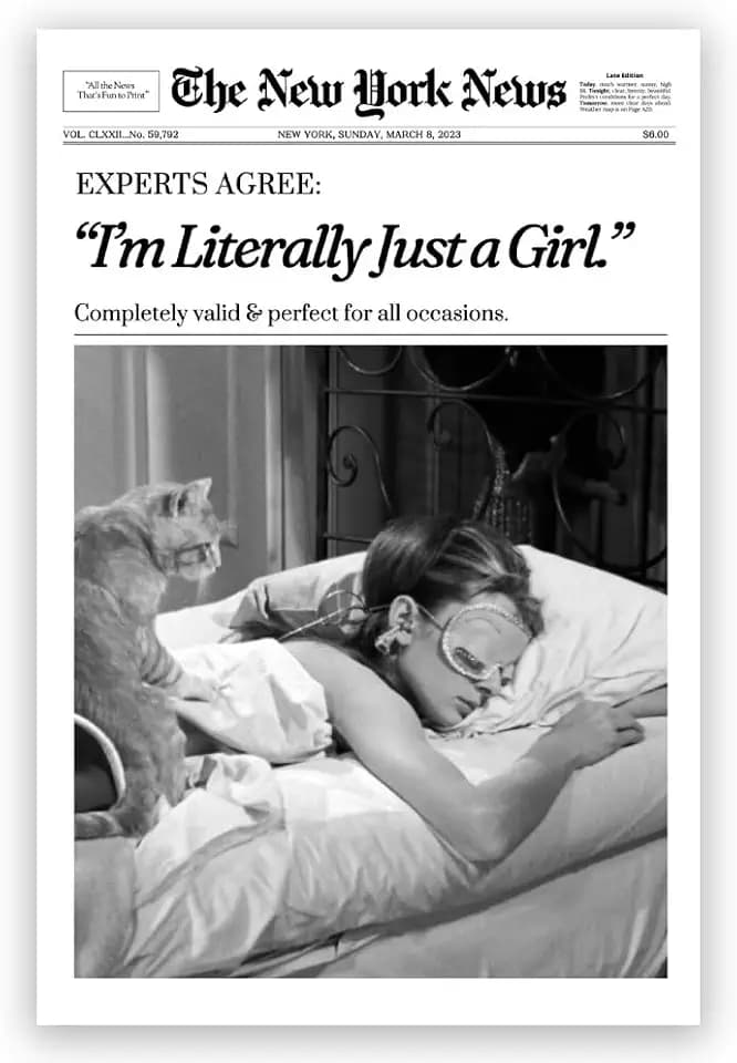 Vintage Retro Black and White Feminist Wall Art Newspaper Aesthetic Canvas Posters Funky Girl Sleeping Prints for Girly Dorm Bedroom Wall Decor 12x18inch Unframed