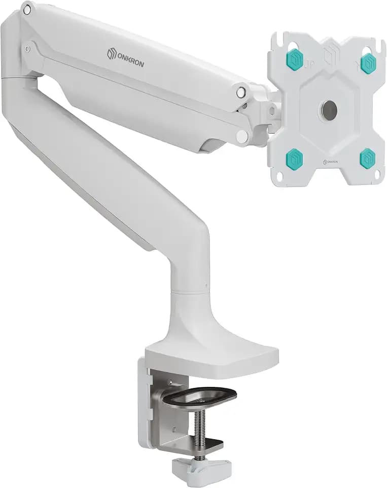 ONKRON Monitor Halterung Tisch für 13-32 Zoll Bildschirm bis 9 kg, Monitorhalterung Tisch mit Gasdruckfeder 75x75 & 100x100 VESA Tischhalterung Monitor Arm schwenkbar neigbar drehbar Weiß G100-W