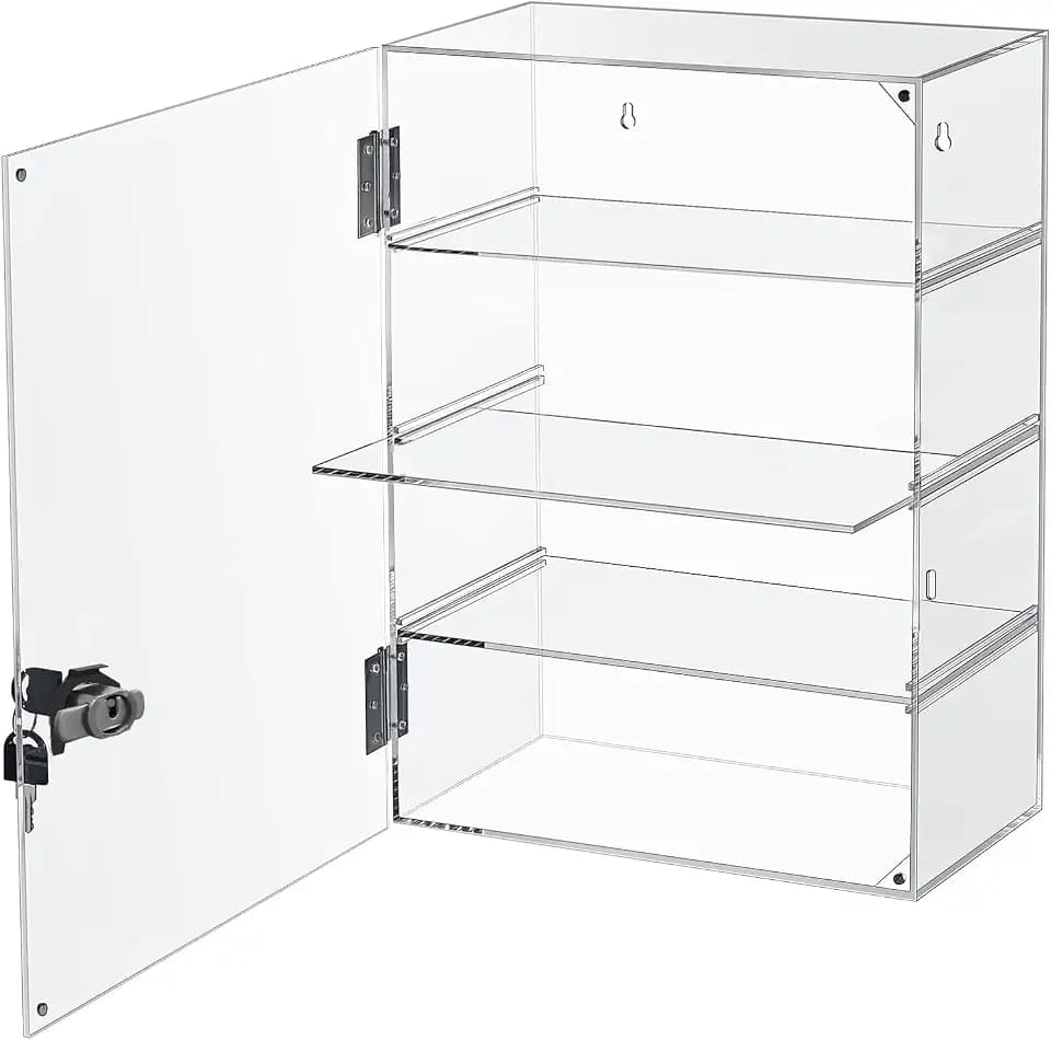 Acrylic Display Case with Lock Key 4 Tier Clear Display Case Locking Cabinet for Collectibles Figure Knife Rock Perfume Countertop Retail Showcase Display Box Wall Mount with Shelves 11.8x5.9x15.7 in
