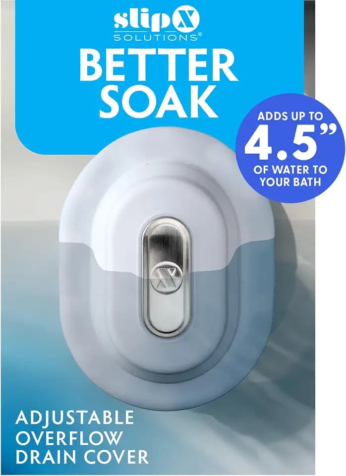 SlipX Solutions Better Soak Adjustable Overflow Drain Cover, Oval, White