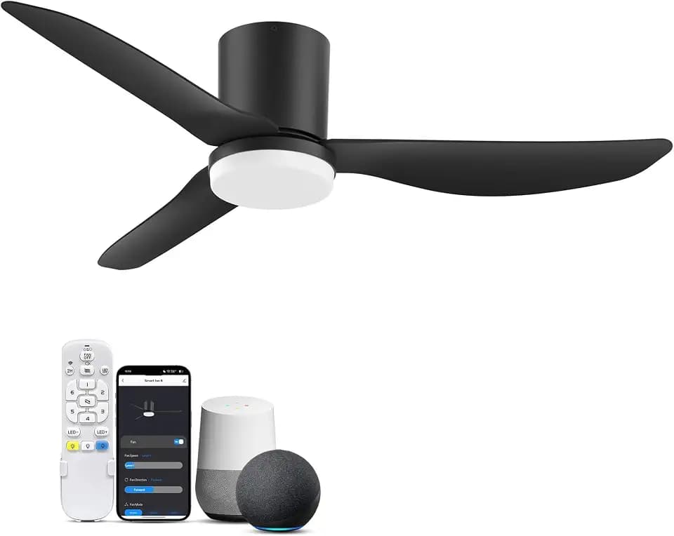 42Inch Smart Flush Mount Ceiling Fans with Lights Remote,Low Profile,Black