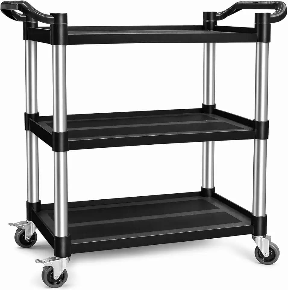 Utility Carts with Wheels, Rolling Kitchen Cart, 3 Tier Cart, Food Service Cart, Restaurant Kitchen Cart, Plastic Heavy Duty Cart for Office Business, 510lbs 16.9" D x 31.5" W x 37.8" H