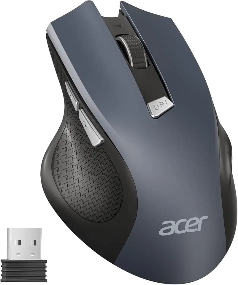 acer Maus Kabellos, 2.4GHz 1600 DPI Funkmaus, 3 Einstellbare DPI Wireless Mouse mit 6 Tasten, Batteriebetriebene Kabellose Maus für Laptop, PC und MacBook, Empfohlen für Rechtshänder