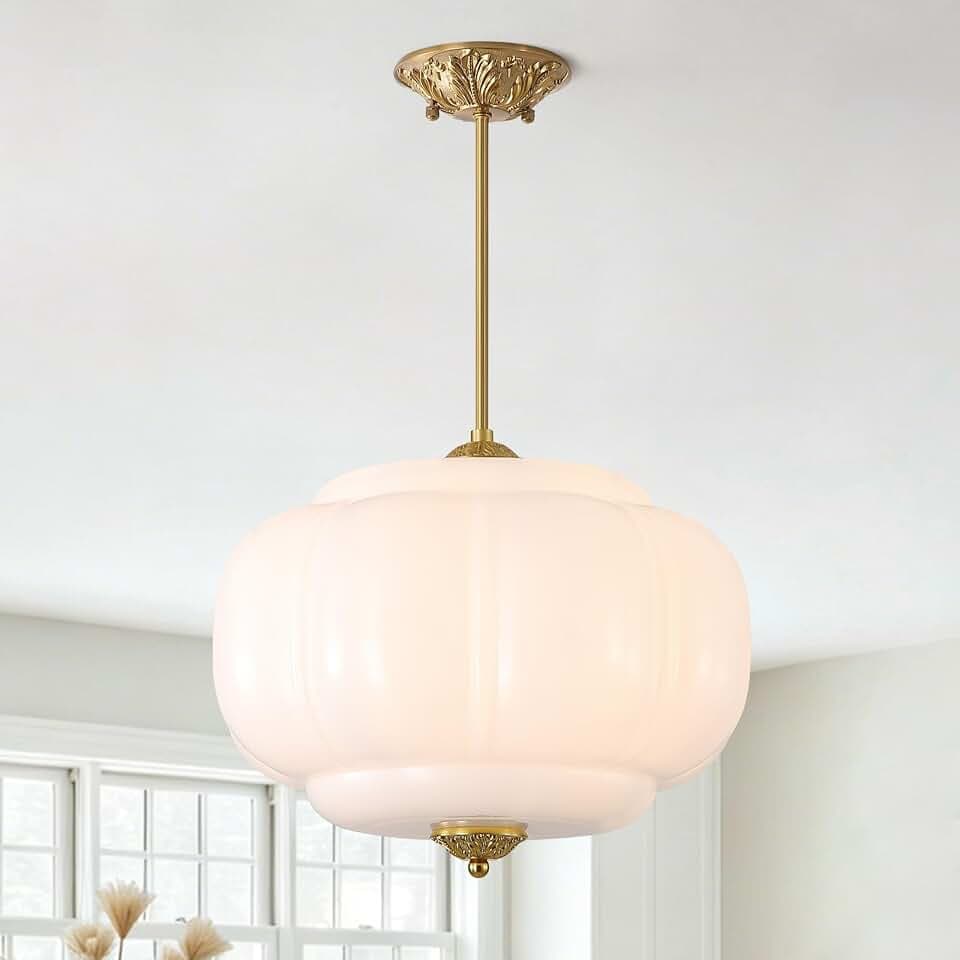 Large Vintage Milk Glass Pendant Ceiling Light Fixture 15 inch Schoolhouse Chandelier Farmhouse Semi Flush Mount Ceiling Light for Kitchen Island Hallway Foyer Entryway Living Room Bedroom