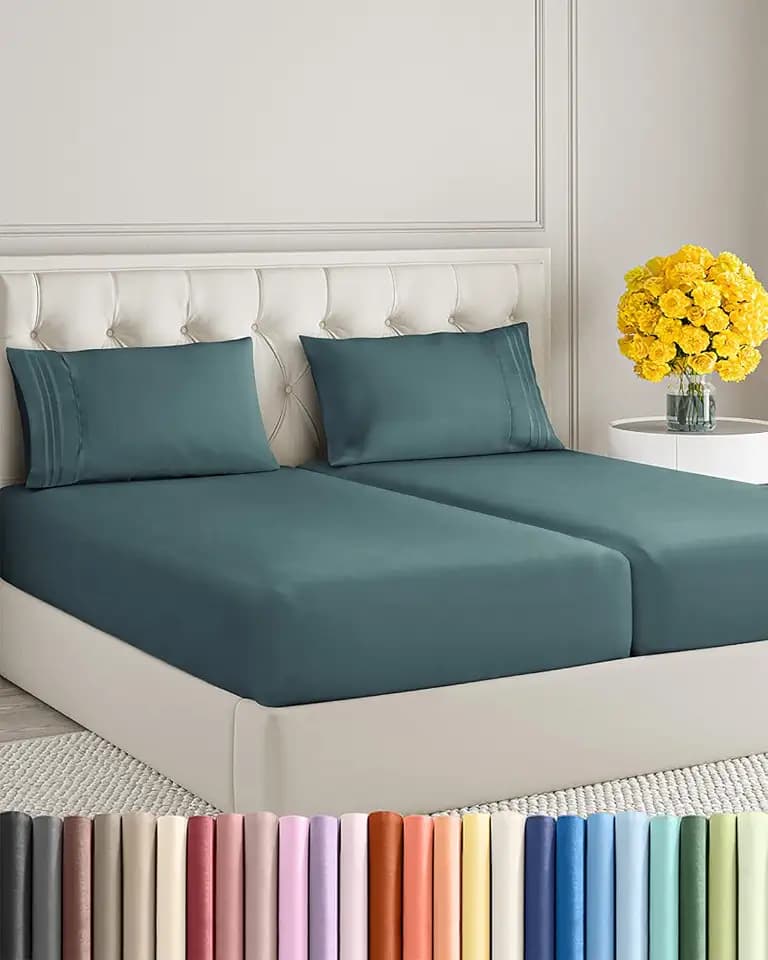 Split King Size 5 Piece Sheet Set - Ultra Soft & Cooling Sheets - Deep Teal