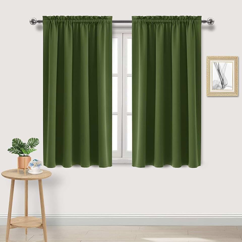 DWCN Blackout Curtains for Bedroom 38 x 45 Inch Long Olive Green 2 Panels