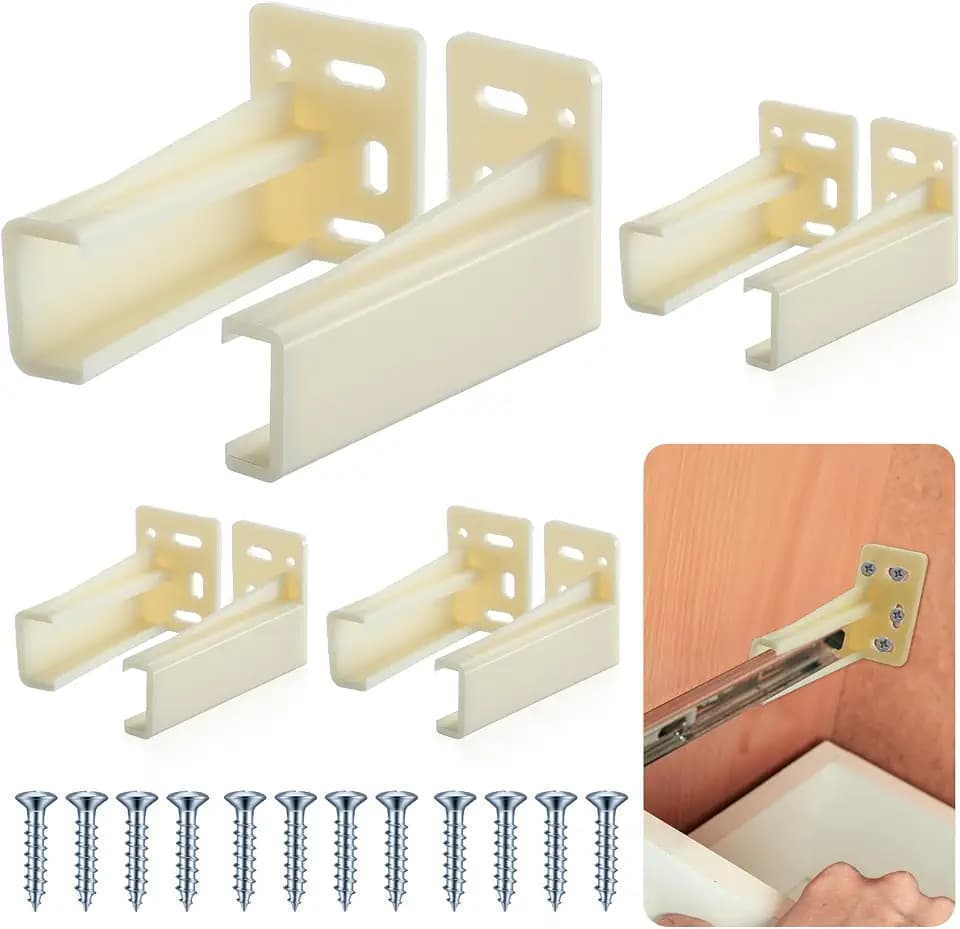 Chunful 4 Pair Rear Drawer Track Socket Back Plates Mounting Brackets,Milky